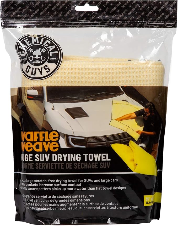 MIC702 Waffle Weave SUV Microfiber Drying Towel, Great for Cars, Trucks, SUVs, Large Vehicles, Yellow (35"x26")