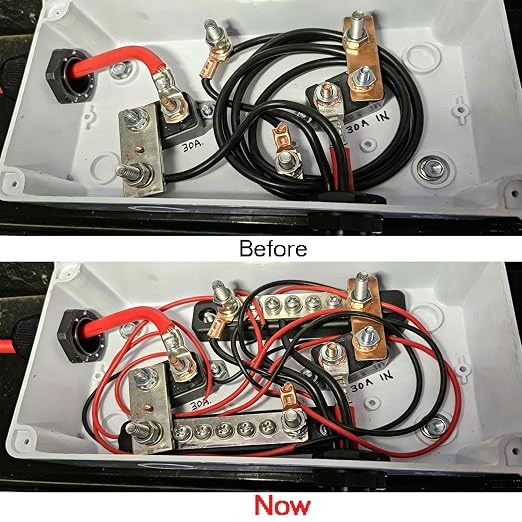 M6 Marine Buss Bars 12V Waterproof Battery Distribution Block 150A Power Terminal Block with 2 x M6 Posts,10 x M4 Terminal Screws, Negative Ground Bar for RV, Solar Wiring
