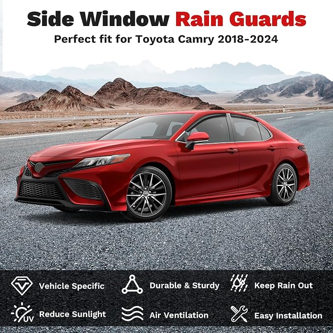 Camry Rain Guards - Window Visors for Toyota Camry 2018-2024, Outside-Mount Tape-On Side Window Wind Deflectors for Camry Accessories, Vent Visors Shades Rainproof 4PCS