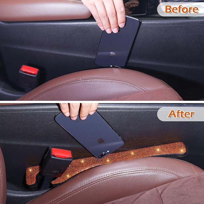 Orange Car Seat Gap Filler, Set of 2 Handmade Crystal Rhinestone Diamond Orange Gap Filler for Car SUV Truck Orange Glitter Car Accessories(Orange)