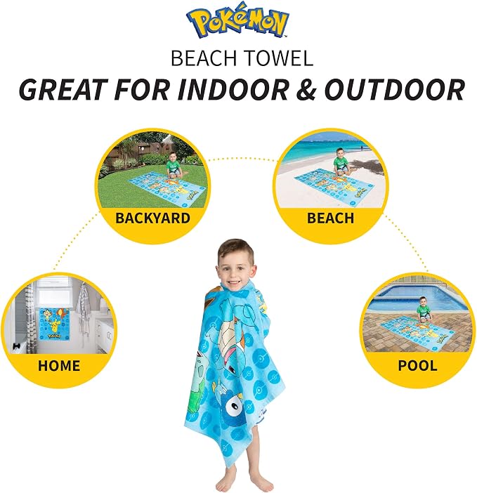 Kids Super Soft Cotton Beach Towel, 58 in x 28 in, Pokemon