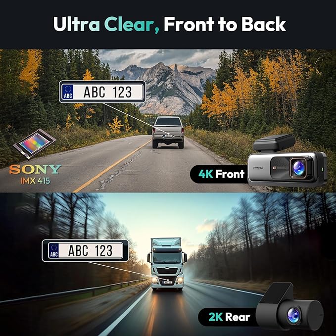 4K+2K Dual Dash Cam Front and Rear, Dashcam with Voice Control, STARVIS, ADAS Driver Alerts, Starry Night Vision, 24/7 Parking Monitor, 5.8GHz WiFi & GPS, Free 64GB Card, Loop Recording