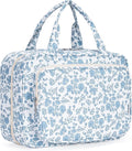 Travel Toiletry Bag for Women Large Hanging Makeup Bag Organizer Toiletries Bag for Full Size Essentials Accessories Cosmetics (Blue Flower (Large))