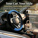 Bling Steering Wheel Cover Fluffy Rhinestone for Women Girls | Blue Diamond Elastic Car Steering Wheel Accessories Sparkling Fur Steering Wheel Protector Winter Warm Universal Fit 14"-15"