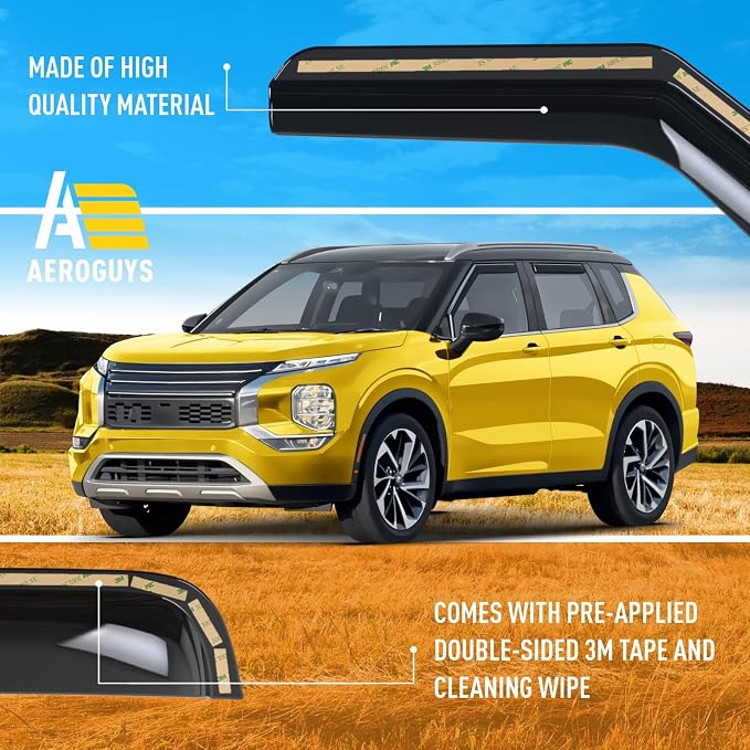 Extra Durable Window Deflectors in-Channel Window Visors Rain Guards Fit for Mitsubishi Outlander 2022-2026, Sun Visors, Wind VentVisors, Vent Shades, Exterior Car Accessories - 4 pcs. AG0848