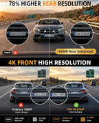 VNV 4K+2.5K Dash Cam Front and Rear, GalaxyCore Sensor, Free 64GB Card Included, Built-in WiFi App Control, Dash Camera for Cars with WDR Night Vision,170°Wide Angle, 24H Parking Mode, 2" IPS, S-V200