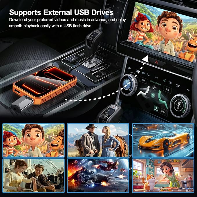 Wireless CarPlay Android Auto Adapter, Ai Magic Box with HDMI & USB Port, USB Flash Drive Playback and Screen Mirroring, Plug and Play Video Adapter for OEM Factory Wired CarPlay Vehicles