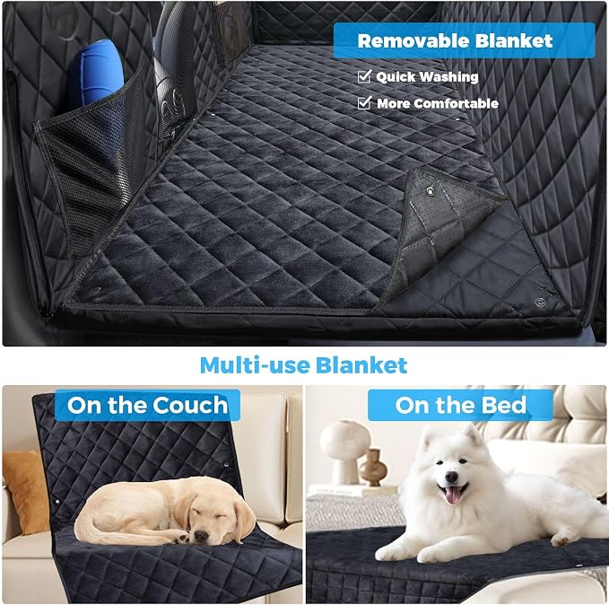 2026 Upgraded Back Seat Extender for Dogs - Large Hard Bottom Dog Car Seat Cover Holds 550lbs, Waterproof Dog Hammock Pet Bed with High-Density Foam Non-Slip Backseat Protector
