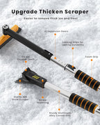 43.7" Extendable Ice Scrapers for Car Windshield for 12 Adjustable Length Settings with Foam Grip and 360° Pivoting Brush Head Detachable Snow Brush for Truck SUV(Orange)