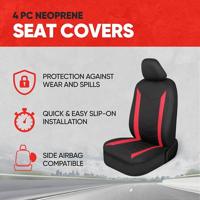 SpillGuard 2 Red Seat Covers for Cars & Seat Covers for Trucks - Neoprene Lining Waterproof Car Seat Covers Front Seats Only - SUV Seat Covers Protector - Forros para Asientos de Carro