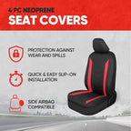Neoprene Waterproof Seat Covers for Cars, Trucks, & SUV – Black & Red Automotive Interior Protectors - Rear Split Bench Protector for Kids Dogs & Pets – Forros para Asientos de Carro