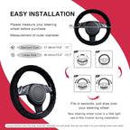 Faux Leather Heavy Duty Inner Ring car Steering Wheel Cover 14.5-15 inches (All Black)