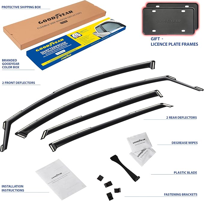 Goodyear Shatterproof in-Channel Window Deflectors for Kia K-5/K5 2021-2026, Rain Guards, Window Visors for Cars, Vent Deflector, Car Accessories, 4 pcs - GY008024