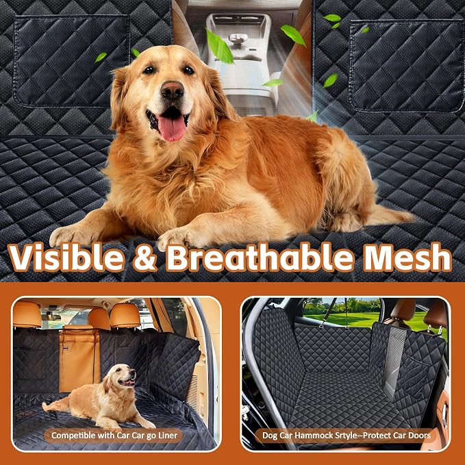 Dog Car Seat Cover for Pets Back Seat Extender for Dogs, Hard Bottom Car Seat Cover Support 420lbs Waterproof Back Seat Pet Cover for Dogs, Scratch Proof Dog Hammock for Car SUV and Truck,Universal