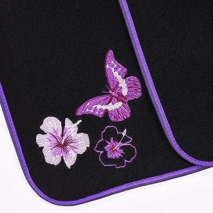 Butterfly Steering Wheel Cover and Waterproof Car Floor Mats,Purple Car Mats 14.5-15inch Steering Wheel Covers Universal Fit for Suvs,Sedans Cars,for Women Girl(Black and Purple)