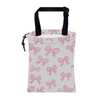 Car Trash Bag Pink Ribbon Bow Hanging Drawstring Car Organizer and Storage Bag with Adjustable Buckle Canvas Garbage Bin for Back Seat or Hanging Headrest Car Decor Road Trip Essentials