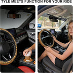 Tiger Stripes Steering Wheel Cover with 2 PCS Cup Coasters for Car,Animal Skin 15 Inch Non-Slip Neoprene Steering Wheel Covers,Breathable Car Accessories Fit for Men Women