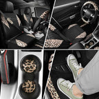 Leopard Print Faux Leather Car Seat Covers & Leopard Car Mats&Leopard Steering Wheel Cover Seat Belt Pad Universal Car Accessories for SUV,Van,Saden,Truck Automobile Interior Sets