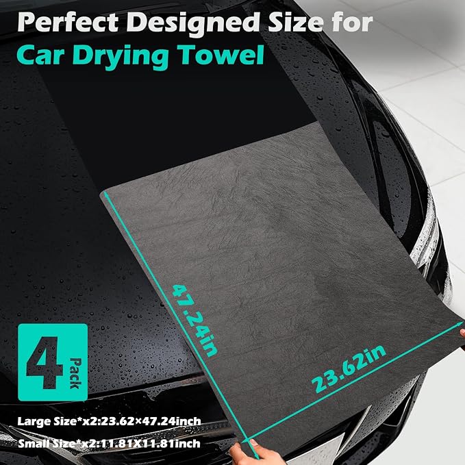 4 Pack Car Drying Towel,Extra Large Microfiber Towels for Cars,Super Absorbent Micro Fiber Auto Drying Towel,Scratch Free,Reusable Wash Towels for Auto Detailing Flash,Car Cleaning Supplies