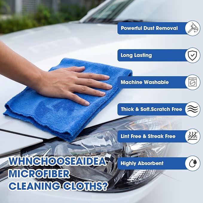30 Pcs 12 x 16 Inch Edgeless Microfiber Plush Towels for Cars Detailing Drying Wash Polishing Absorbent Cleaning Cloths, 500 GSM (Dark Blue)