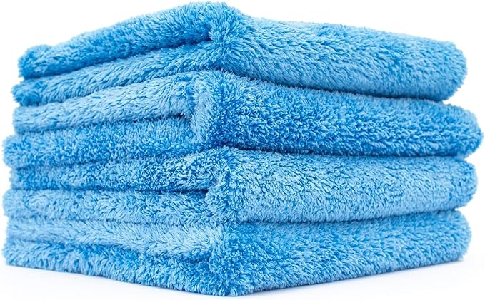 Eagle Edgeless 500 (4-Pack) Professional Korean 70/30 Blend Super Plush Microfiber Detailing Towels, 500GSM, 16in x 16in, Blue