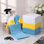 30 Pcs 16 x 16 Inch edgeless Microfiber Plush Towels for Cars Detailing Drying Wash Polishing Absorbent Cleaning Cloths, 500 GSM (Light Blue, White, Yellow)