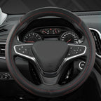 Customized Auto Car Steering Wheel Cover for Chevy 14.5-15 inches, Steering Wheel Cover for Chevrolet (Black+Red - Standard Size)