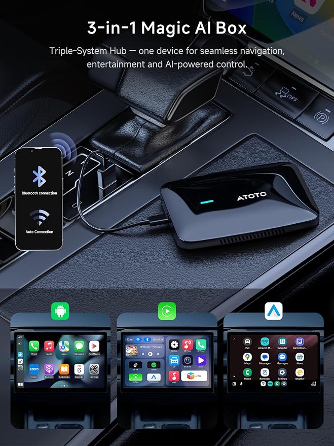 Magic CarPlay Box, Wireless CarPlay Adapter Supports for Netflix/YouTube/TF Card, AI Box Carplay, Plug & Play, Drivechat with AI Skills, Dual WiFi, Bluetooth, Fits for OEM Wired CarPlay Cars