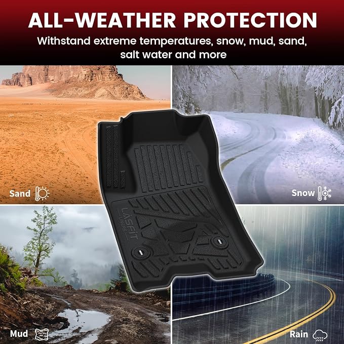 Floor Mats for Chevrolet Chevy Colorado/GMC Canyon Crew Cab 2023 2024 2025 2026 (Fit Carpet Floor), All Weather TPE Custom Fit Floor Mats for Cars, 1st and 2nd Row Car Floor Mats Full Set
