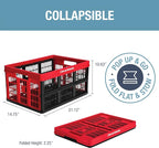 Collapsible Utility Crates - Red 1pck 45L / 11 Gal holds 66 lbs - Stackable Containers Heavy Duty Capacity Crates Space-Saving Baskets