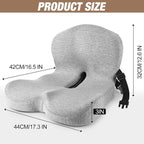 Truck Seat Cushion, Memory Foam Trucker Seat Cushion for Truck Driver Long Sitting with Adjustable Strap, Back Support and Pain Relief for Trucker Driving Office Chair and Pain, Light Gray