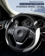 Steering Wheel Cover for Women Leather Universal Steering Wheel Cover for Car 15 inch (White)