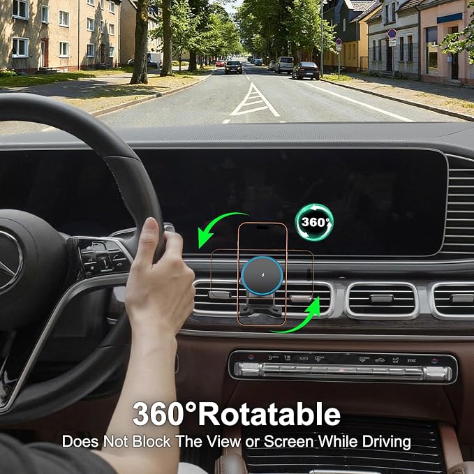 15W Magsafe Car Mount Charger for Mercedes-Benz 2020-2026 GLE GLS, Magnetic Wireless Car Charger, 360° Rotation Car Phone Holder, No-Damage Installation, Exclusive Custom Fit for GLE GLS Accessories