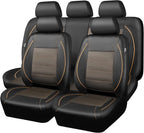 Piping PU Leather Car Seat Cover Full Set,Inside Zipper Design and Reserved Opening Holes,Airbag Compatible,Universal FIT for Car, SUVs,Van,Small Trucks（Full Set, Black & Gold）