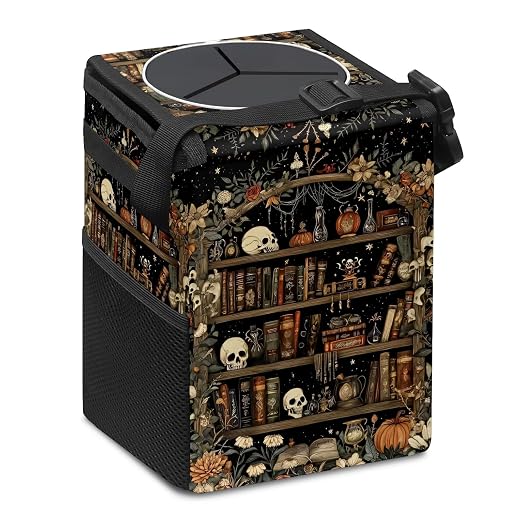 Gothic Skull Floral Car Trash Can with Lid Collapsible Reusable Waterproof Car Garage Bag,Automotive Garbage Can,Car Accessories Interior Car Organizer