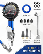 GERCHWAY Tire Inflator with Pressure Gauge Heavy Duty Air Chuck with Gauge for Air Compressor Tire Inflator Attachment - 100PSI, with Case