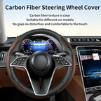 2Pc Carbon Fiber Steering Wheel Cover Universal Fit 99% Cars | Non-slip soft grip, easy to wipe clean, quick to install, perfect for daily commutes and road trips, Brown