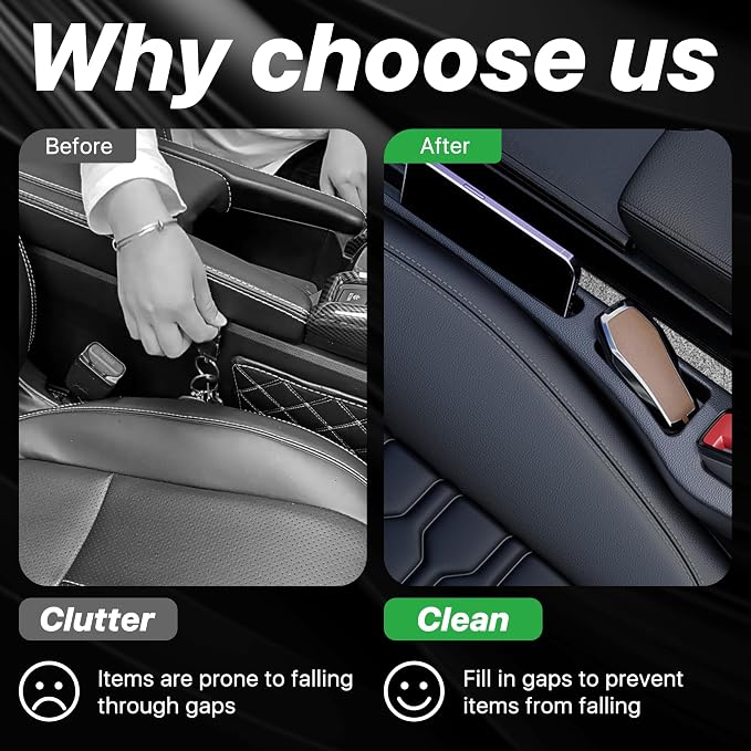 Car Seat Gap Filler Organizer, 2PCS Multifunctional Vehicle Fill Gap Blocker with Storage Slot Between Seat Console, Anti-Drop Auto Interior Organization, Universal for SUV Truck Sedan(Black)