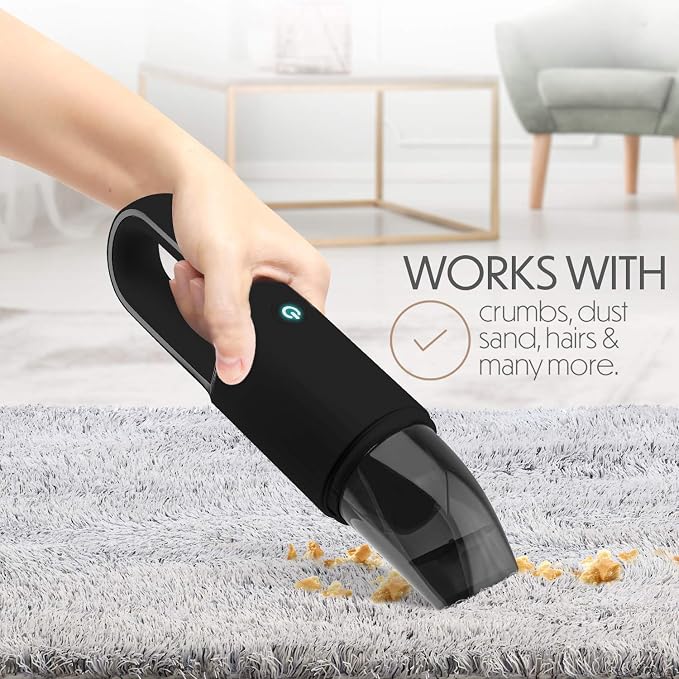 Portable Hand Vacuum Cleaner Handheld Cordless Cleaner for Dust Pet Hair Dirt Home Car Interior Lightweight, Easy to Use, Compact Design Battery Rechargeable with USB-C Cable - Black