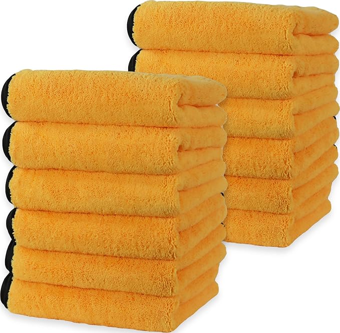 Professional Grade Microfiber Towels for Car, 16" x 16", 12 Pack, 440 GSM