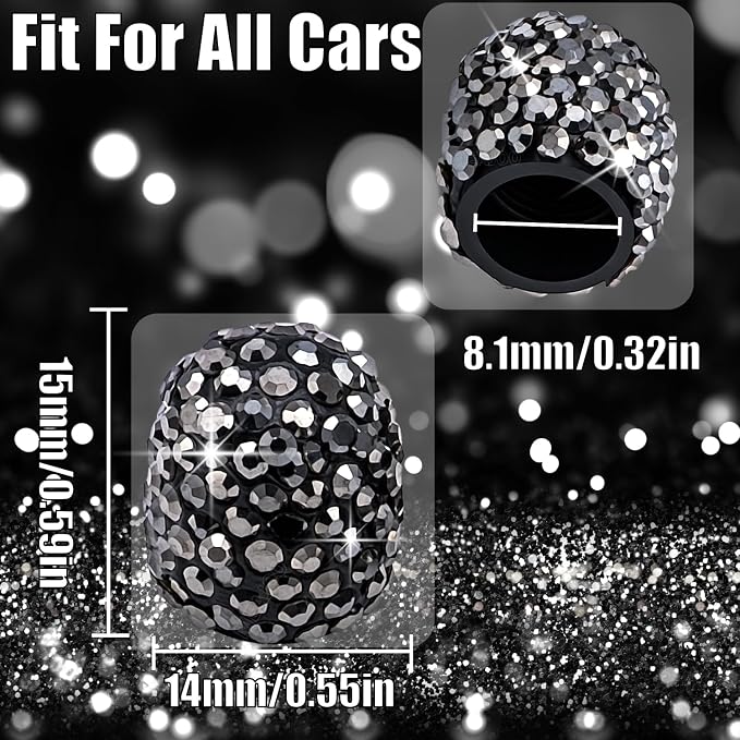 8PCS Bling Crystal Diamond Tire Stem Valve Caps, Dustproof Car Wheel Tire Valve Caps Universal Tire Valve Stem Covers for Cars, SUV, Trucks, Bikes, Motorcycles, Bicycles (Glossy Black)