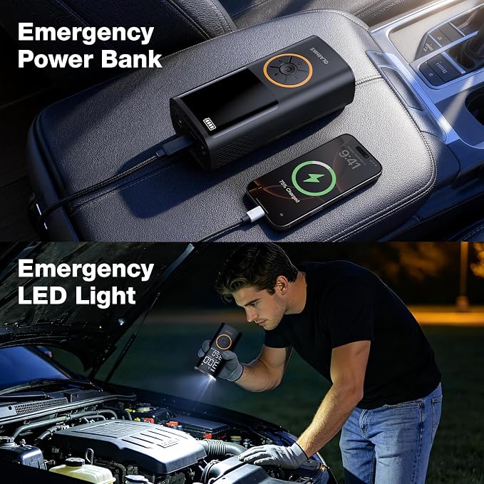Tire Inflator Portable Air Compressor, Smart Dual Hose System, Auto Air Pump for Car Tires, Bike,Bicycle, Motorcycles,Electric Pump with LED Light & Digital Pressure Gauge
