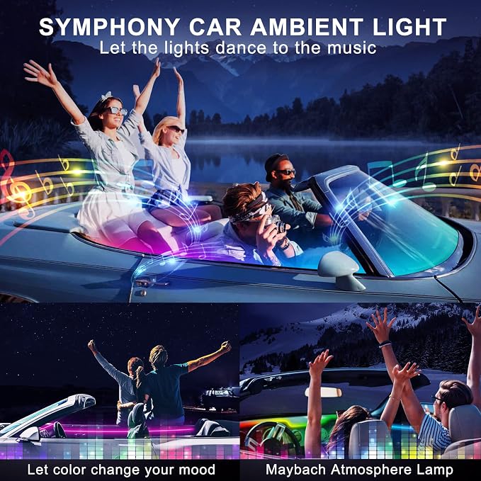 Acrylic Interior Car LED Strip Light with USB/Type C, Dreamcolor 10 in 1 with 187 inches 650 LEDs Ambient Lighting Kits, Sound Active Function Neon Accessories