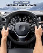 Car Steering Wheel Cover for Men Women Universal Leather Steering Covers for Car SUV (Full-Black)