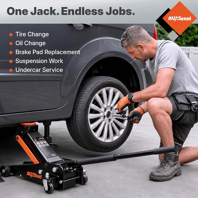 3 Ton Floor Jack (6000 lbs), Single Piston Steel Hydraulic Floor Jack, Lift Range 5.5" to 18.5", Fits Cars, SUVs & Standard Trucks - Not for Lifted Vehicles or Heavy-Duty Trucks