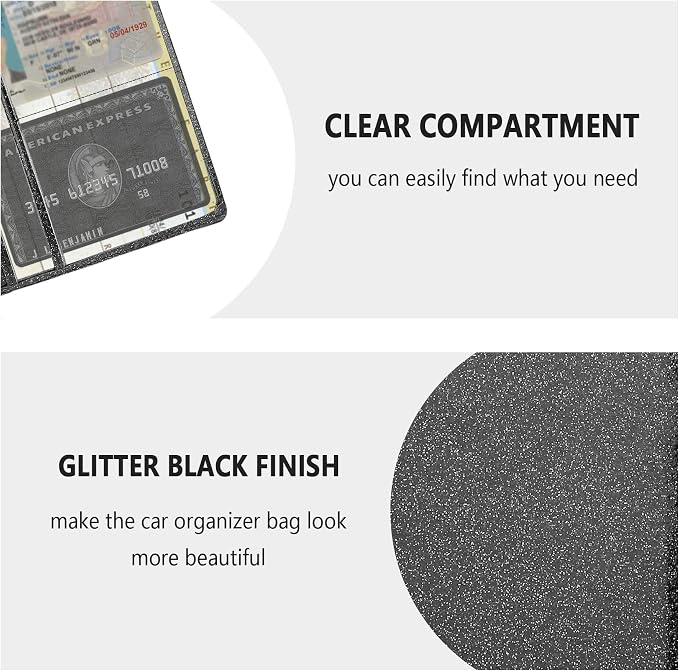 Car Registration and Insurance Holder,PU Leather Car Glove Box Organizer Car Document Holder for ID,Driver's License (Sequins Black)