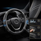 Leather Large Steering Wheel Cover 14 1/2 inch to 15 inch Universal, Soft Grip Breathable for Car Truck SUV Jeep Anti Slip Gray