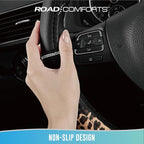Leopard Steering Wheel Cover for Women, Cute Anti-Slip Microfiber Leather, Universal Fit 14.5-15 Inch Round Steering Wheel - Black