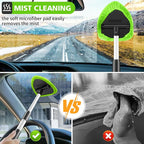 Windshield Cleaning Tool, 23-inch Extendable Handle Car Window Cleaner with 4 Reusable and Washable Microfiber Pads, Auto Glass Wiper Kit for Interior & Exterior, Ideal for Dirty Car Windows, Green