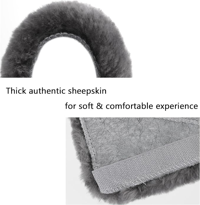 Authentic Sheepskin Seatbelt Cover Real Wool Car Truck SUV Airplane Seat Belt Shoulder Pad for Carmera Backpack Straps Neck Cushion Protector 2 Pack Dark Grey